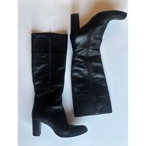 Sesto Meucci Tall Black Leather Boots Made in Italy Women’s 7M Block Heel